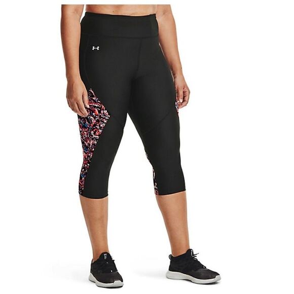 UNDER ARMOUR 1X Women’s Heat Gear Capri Leggings Black with Multi-Color Print - Picture 12 of 15